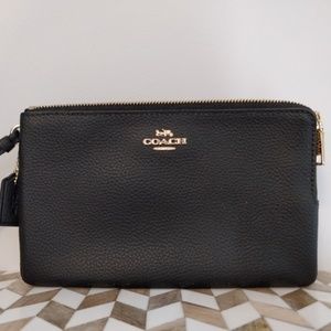 Coach Black Pebbled Zip Wristlet Clutch